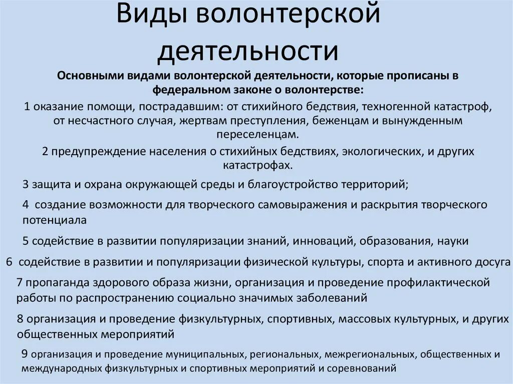 Добровольные виды деятельности