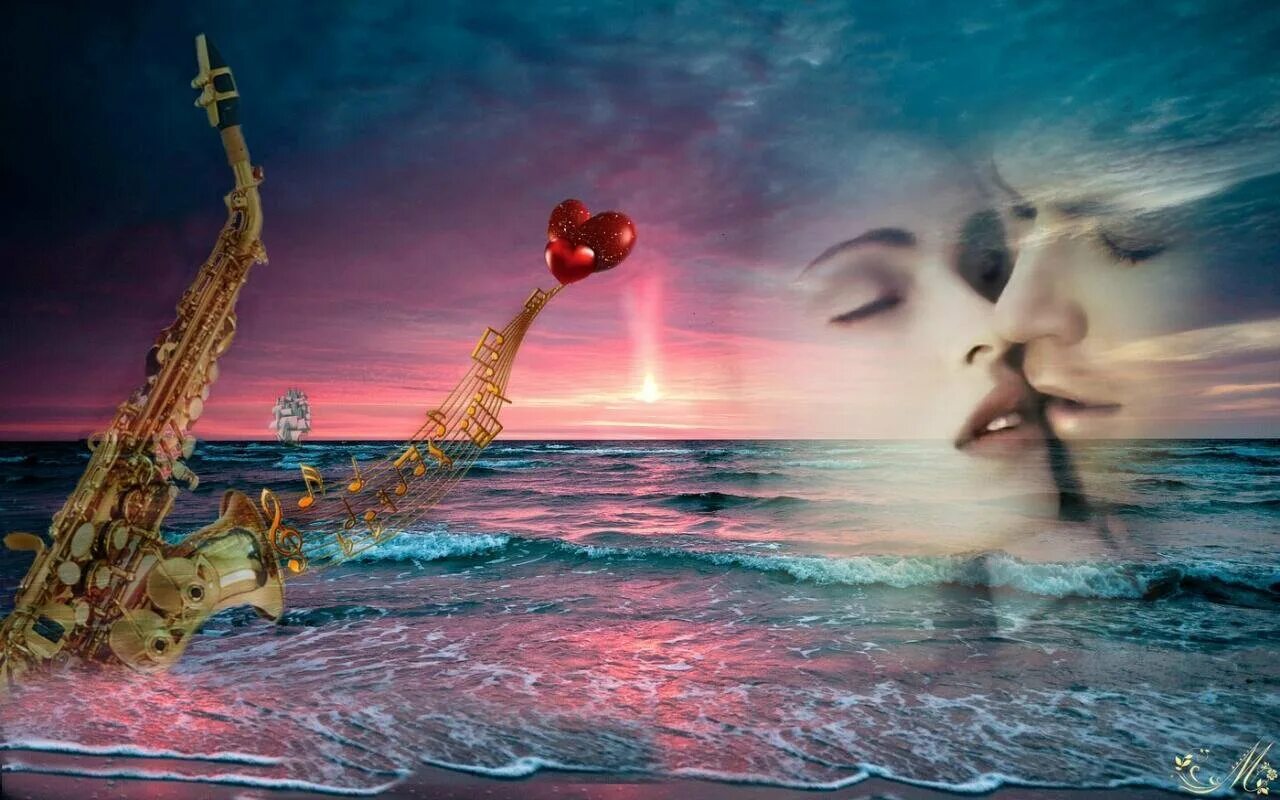 Волна счастья песни. Саксофон и море. Волна любви. Океан любви. Музыка любви картинки.