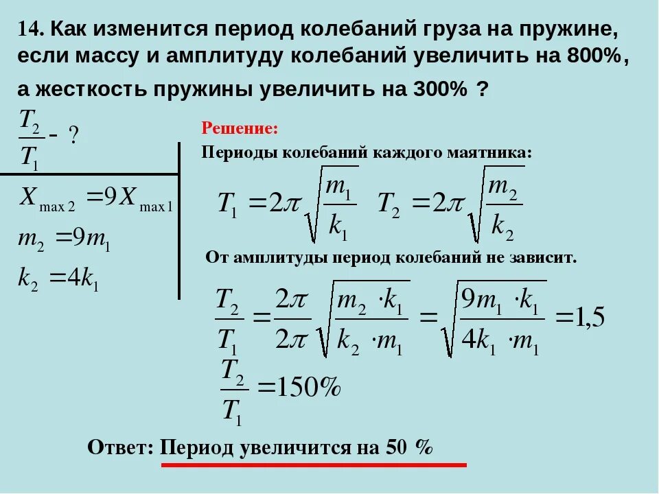 Во сколько раз отличаются величины. Как найти период колебаний груза. Амплитуда колебаний шарика формула. Формула массы груза пружинного маятника. Жесткость пружины пружинного маятника формула.