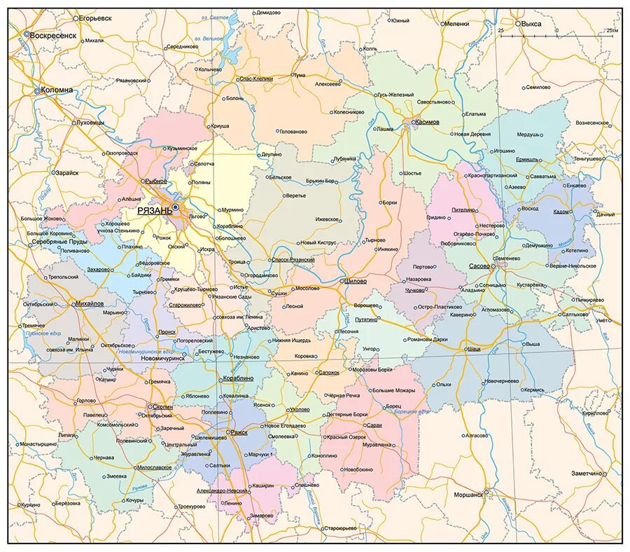 Карта рязанской области с дорогами. Карта Рязани и Рязанской области. Рязанская область на карте России с городами. Граница Рязанской и Тамбовской областей. Карта Рязанской области с городами.