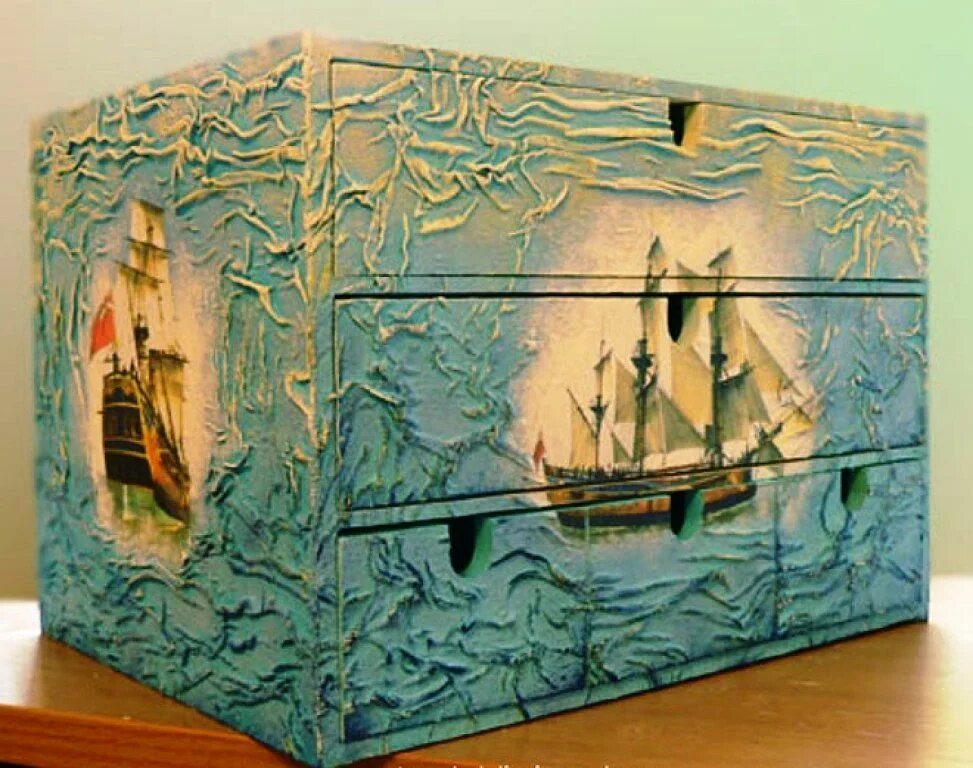 Painting box. Комод в морском стиле декупаж. Декупаж мебели с декорированием в морском стиле.