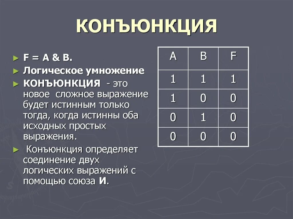 Тогда и только тогда конъюнкция. Конъюнкция. конъюнкция это логическое умножение. бинарное логическое умножение. конъюнкция это умножение.