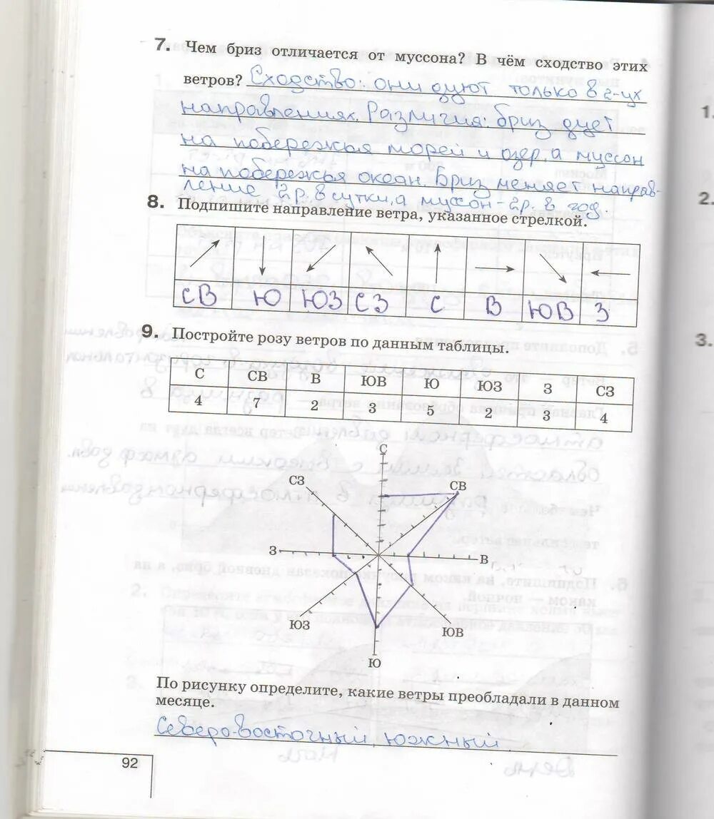 География 6 класс учебник стр 87. Рабочая тетрадь по географии 6 класс. Чем Бриз отличается от Муссона в чём сходство этих ветров. Направления в географии 6 класс. Ответы на рабочую тетрадь по географии 6 класс.