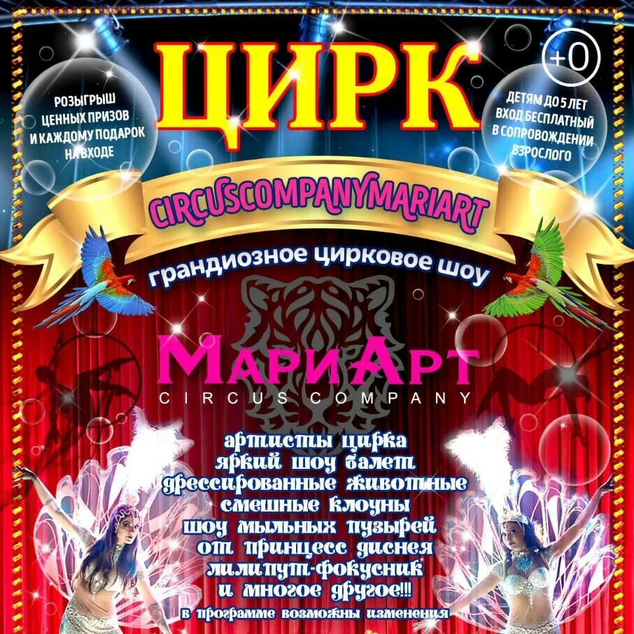 Цирк МАРИАРТ. Флаер цирк. Цирковая листовка. Цирковая компания МАРИАРТ.