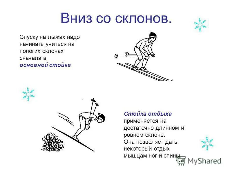 Спуску на лыжах надо начинать учиться