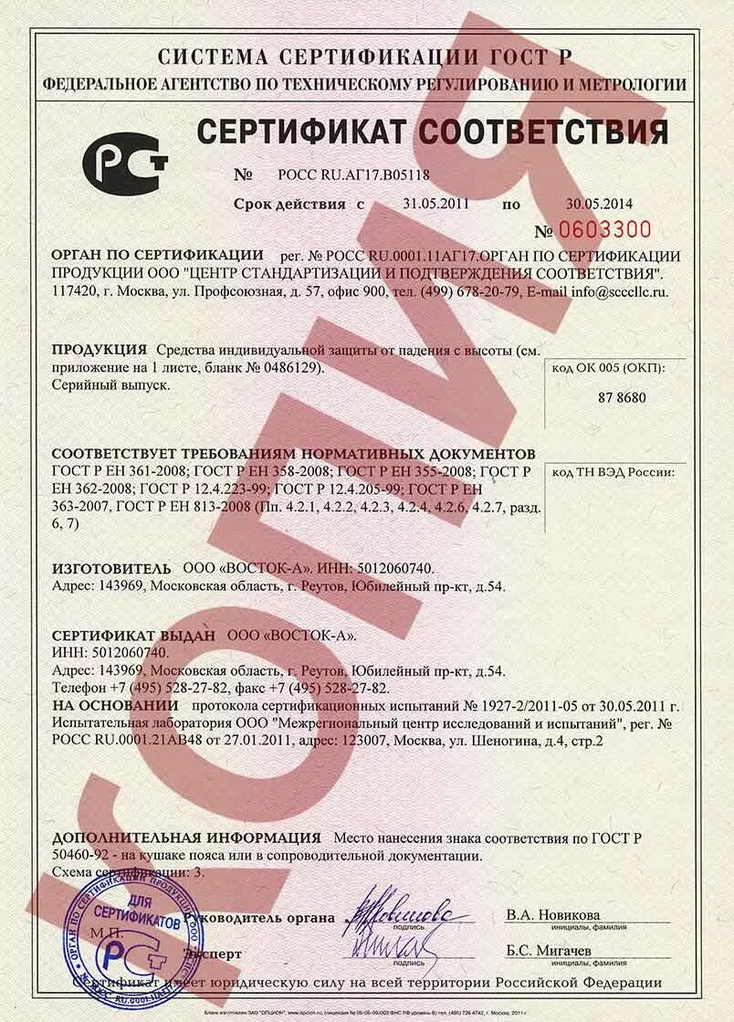 стропы сертификат