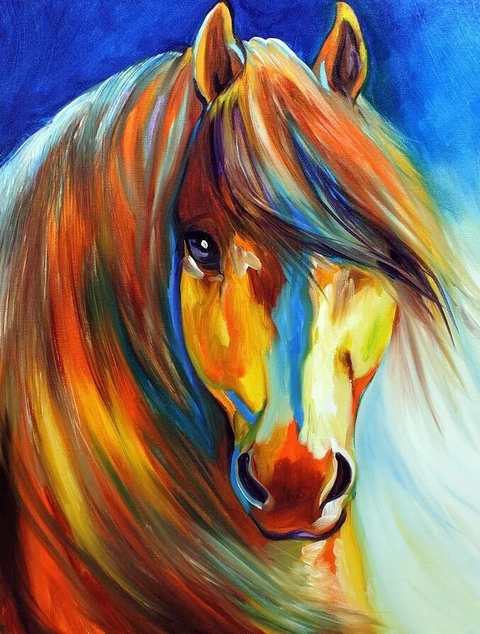 Лошади Марсии Болдуин. Картина лошади. Красивые картины красками. Разноцветные лошади.