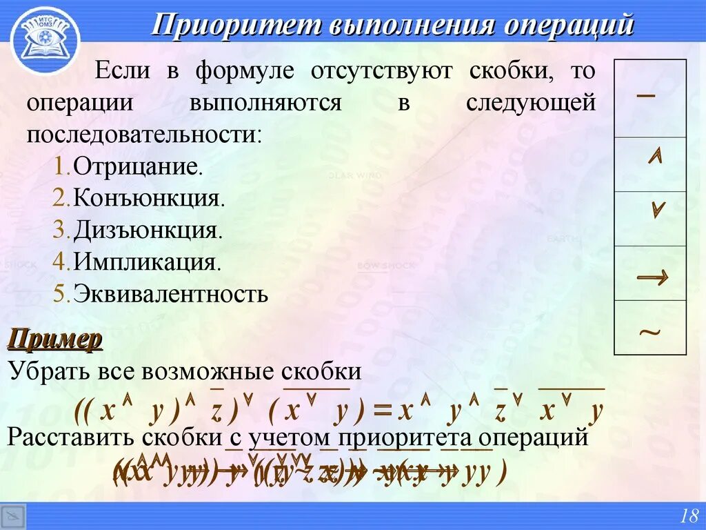 Приоритет операций в информатике. Приоритет выполнения логических операций. Приоритет выполнения логических операций Информатика. Логические операции скобки. Приоритеты в алгебре логики.