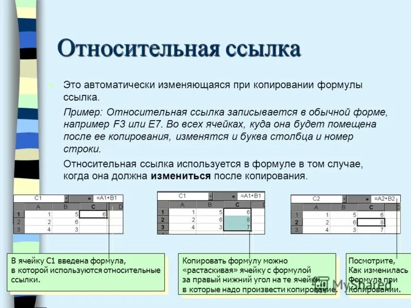 Относительная ссылка. Формула с относительной ссылкой. Абсолютная ссылка и Относительная ссылка. Относительная ссылка в электронной таблице это.