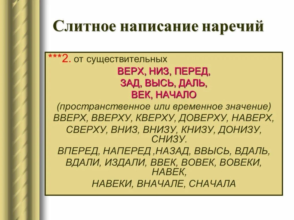 В лоб наречие. Правописание наречий. Внизу как пишется слитно или раздельно. Написание наречий образованных от существительных. Снизу правописание.