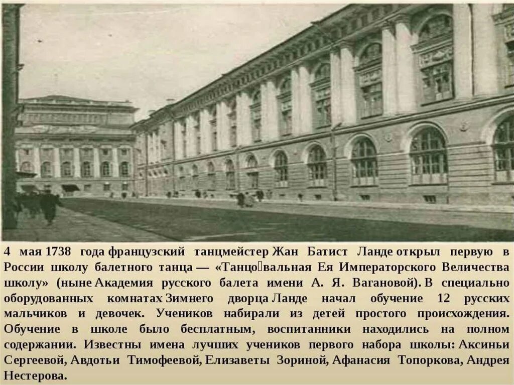 Кто открыл 1 школу. Первая балетная школа в России 1738. Первая русская балетная школа в Петербурге. Первая русская балетная школа 1738. Первая балетная школа в Петербурге 1738.