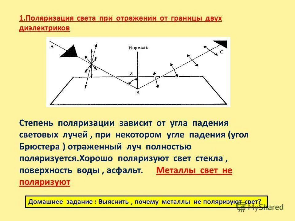 поляризация при отражении и преломлении. поляризация отраженного и преломленного света. поляризация света при отражении под углом брюстера. поляризация света при отражении и преломлении. закон брюстера.