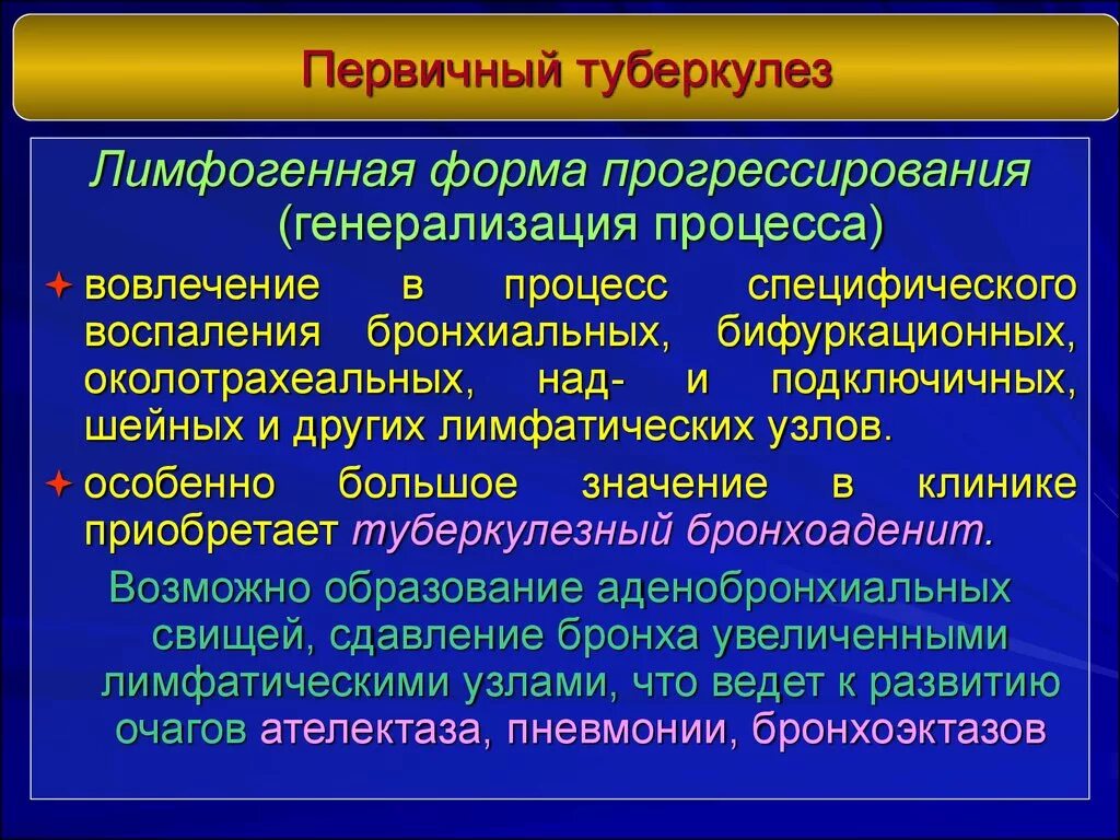 Лимфогенный туберкулез. Формы первичного туберкулеза. Прогрессирование первичного туберкулеза. Особенности первичного туберкулеза. Характеристика первичного туберкулеза.