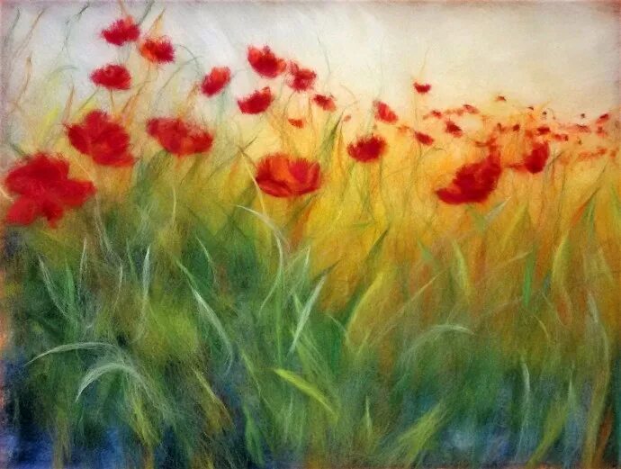 Поле шерстью. Картины из шерсти. Картины шерстью. Шерстяная акварель маковое поле. Поле шерстью.