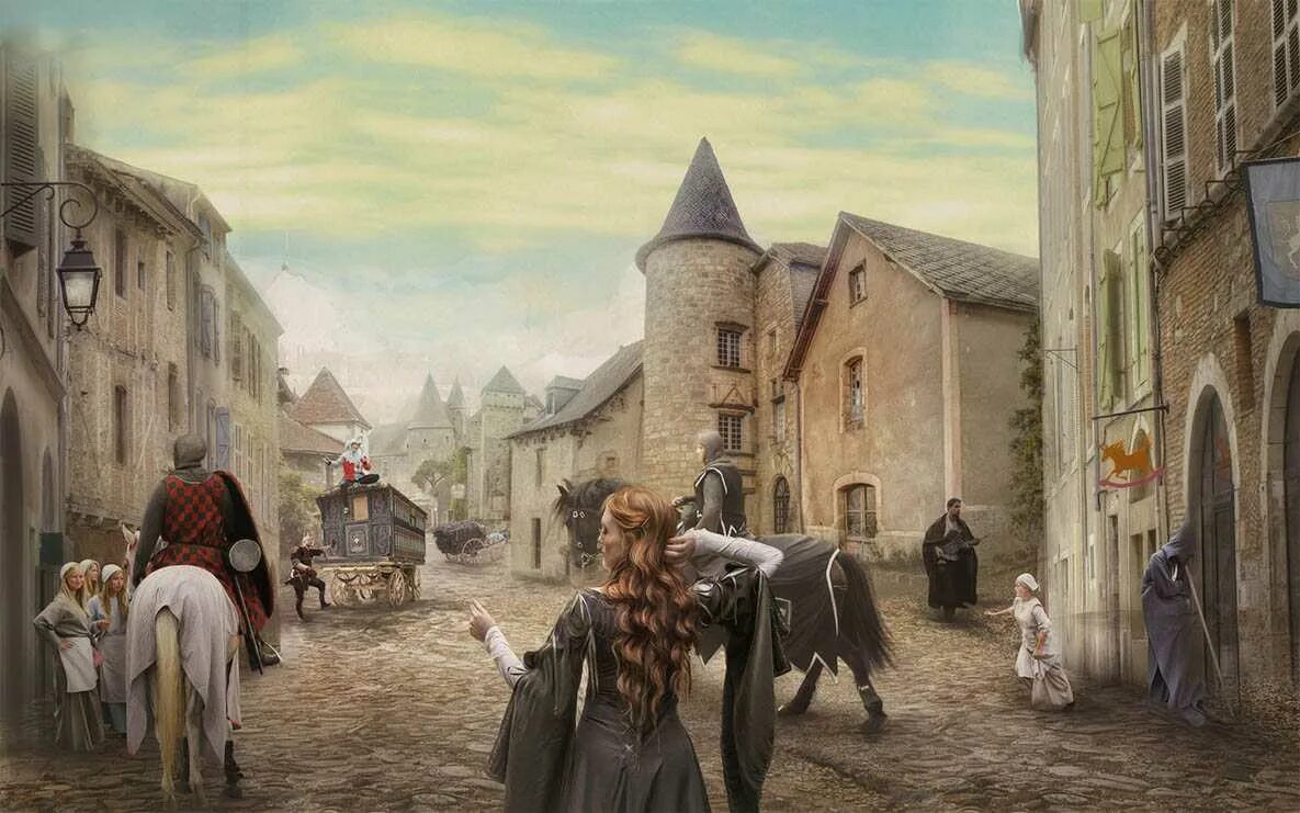 Рыцарский замок. Иоанниты госпитальеры мальтийцы. В городе живут рыцари. Стражники у ворот замка. Средневековое сражение.