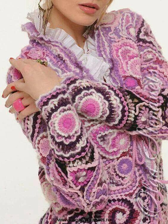Вязание крючком техника фриформ. Жакет фриформ Вики Цыгановой. Муаровый фриформ.