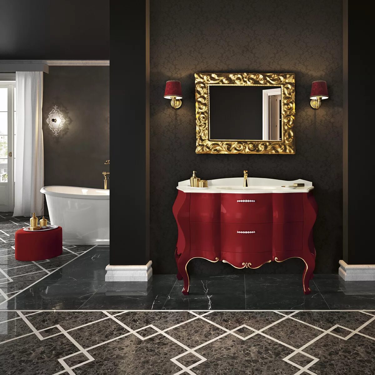 Ванная комната в стиле Барокко. Итальянская ванная комната. Красивая мебель для ванной комнаты. Итальянские Ванные комнаты.