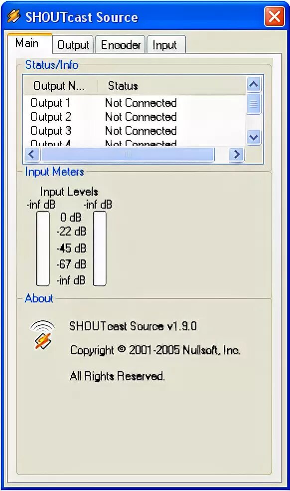 Input inf. Shoutcast. input_encoding.