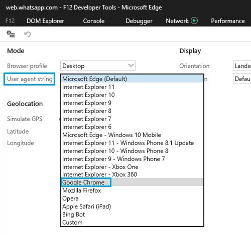 Подмена user agent. Обходное решение для user agent. dev tools. developer tools. ie 11 user agent string.
