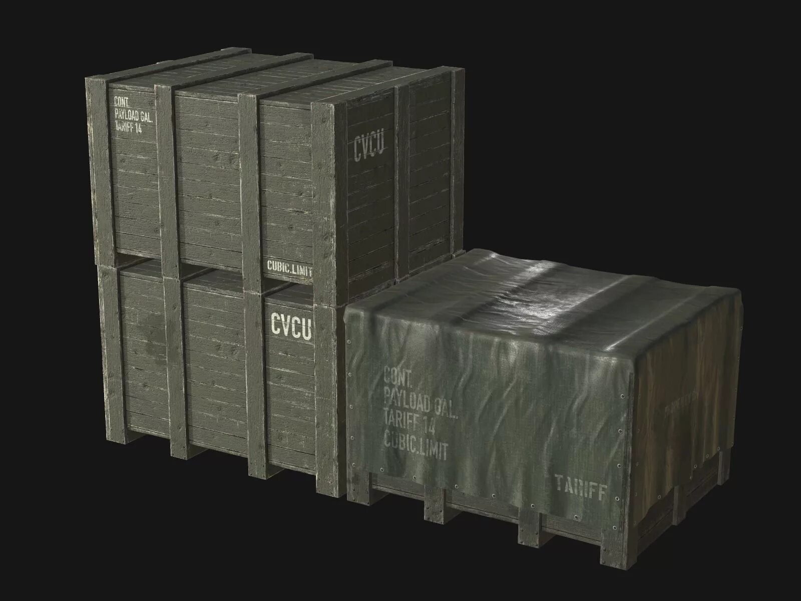 Low Poly PBR Military Crate 3. Cargo Crate. Military Crate Rust. Sci-Fi Military Crate.