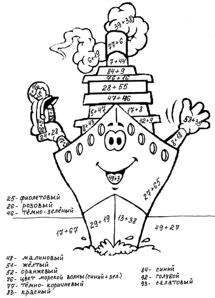 Математическая раскраска 2 класс сложение и вычитание