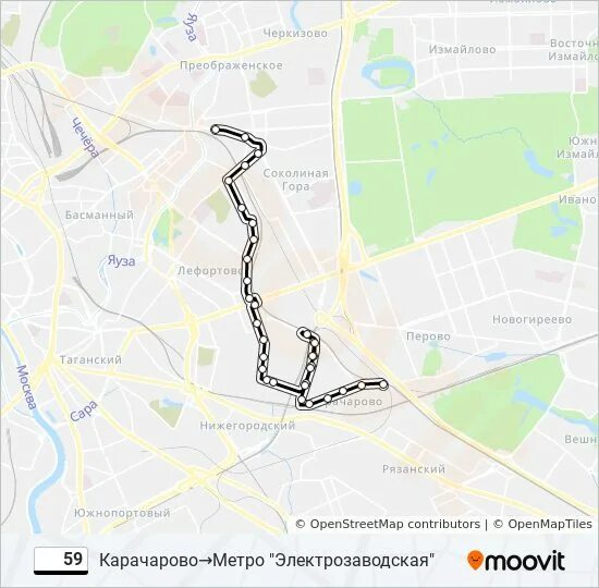 Остановки автобуса 59 на карте