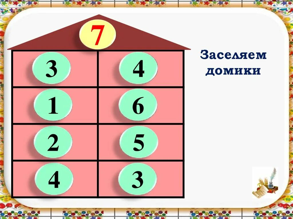 Заселяем домики. Домики с цифрами. Домик числа 5. Числовые домики для дошкольников.