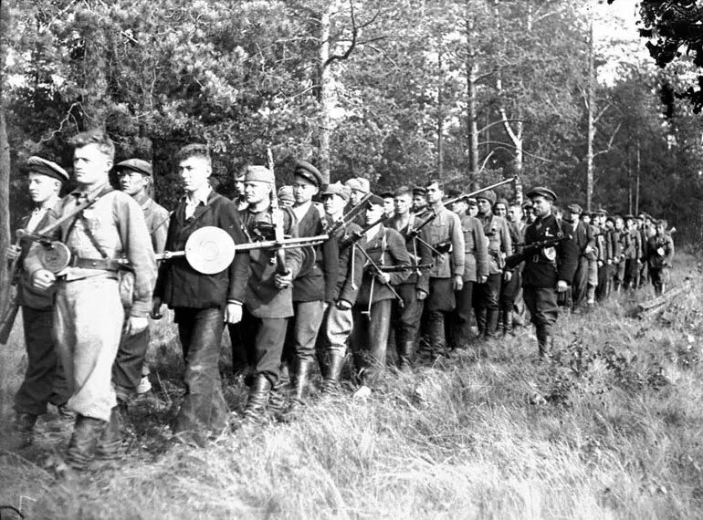 Партизаны в строю. Карпатский рейд Ковпака. Партизанское движение 1941-1945. Партизаны 1941 года.