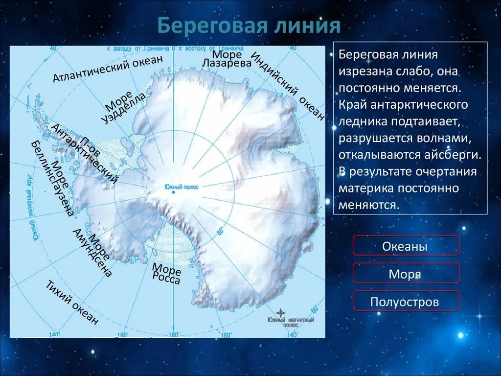 Береговая линия изрезана материк омывает. Моря: Амундсена, Беллинсгаузена, Росса, Уэдделла.. Море Беллинсгаузена — ; море Амундсена —. Подпишите моря Росса Уэдделла Беллинсгаузена Амундсена. Объекты береговой линии Антарктиды.