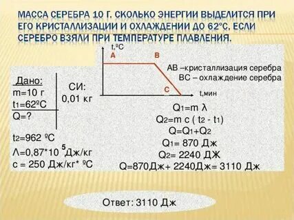 Определите массу куска серебра если за промежуток