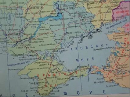 Азовское море на физической карте полушарий