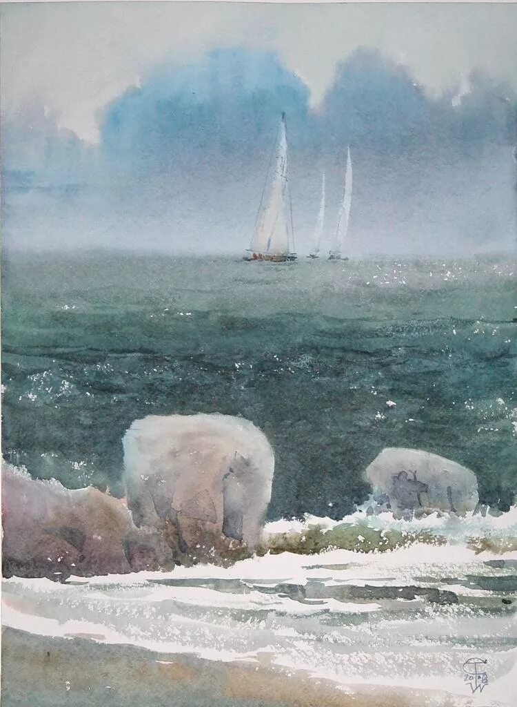 небо с облаками. замок фата-моргана. Toshio ebine - художник. ветер рисунок. чудный воздух и прохладно душен и полон.