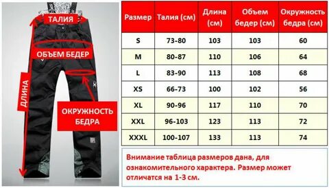 Размерная сетка мужских штанов