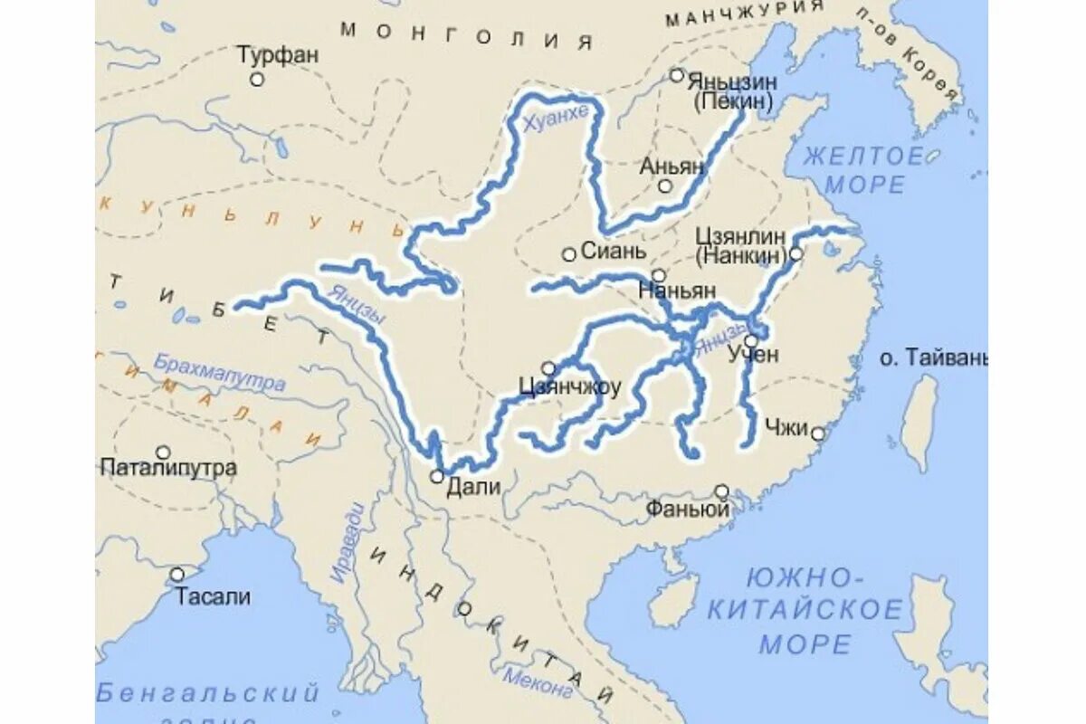 В каком направлении течет янцзы. Древний Китай карта река Хуанхэ. Карта Китая реки Хуанхэ и Янцзы. Реки Хуанхэ и Янцзы на карте.