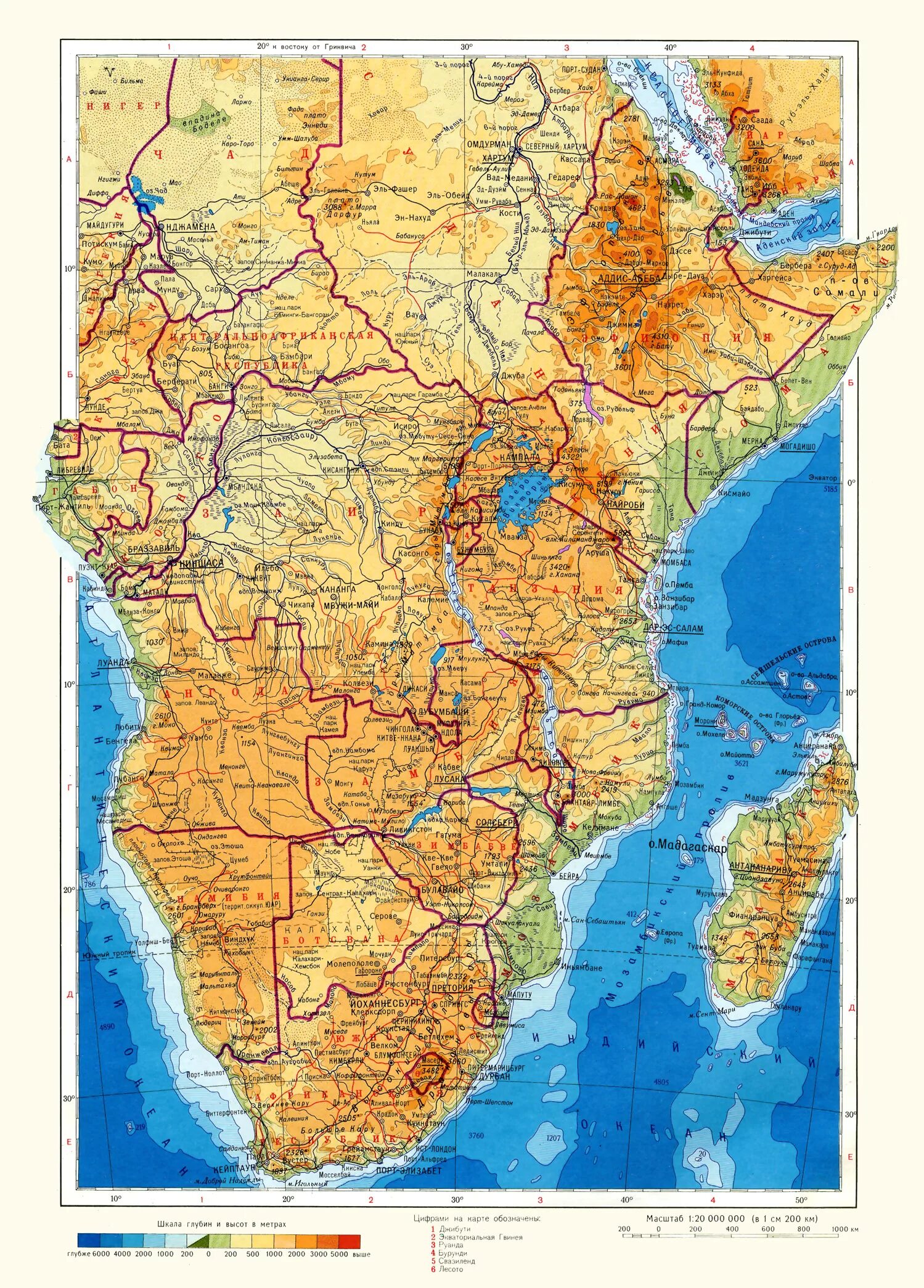 Атлас на карте африки. Физическая карта Юга Африки. Восточная Африка карта географическая. Физическая карта Восточной Африки. Карта Юга Африки географическая.
