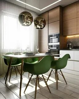 Бежевая кухня со стульями