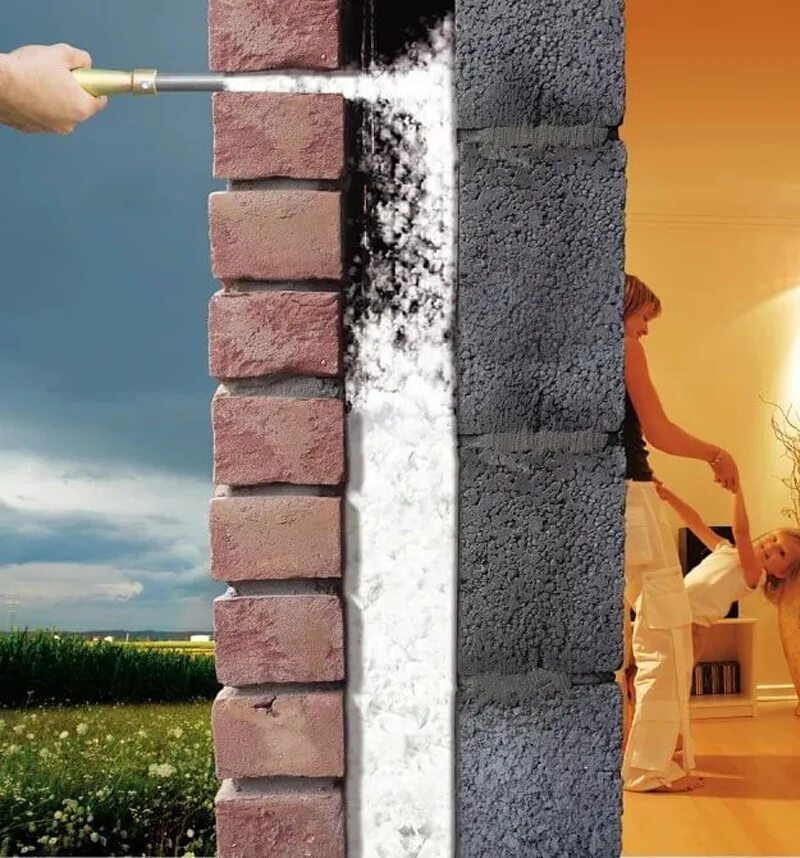 Заливка ппу в межстенное пространство. Жидкий утеплитель для наружных стен кирпич. Заливка пенополиуретана в стены. Заполнение пустот в стенах пеной. Пенопласт для заполнения пустот в стене.