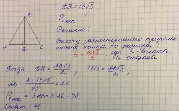 Высота равностороннего 13 3