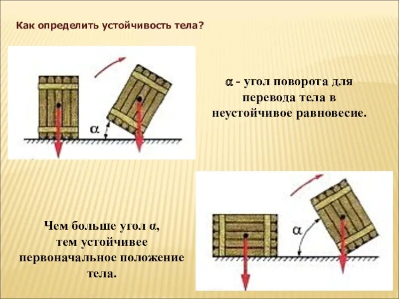 Устойчивость равновесия тел. Устойчивость тел. угол устойчивости. как определить устойчивость. степень устойчивости тела.