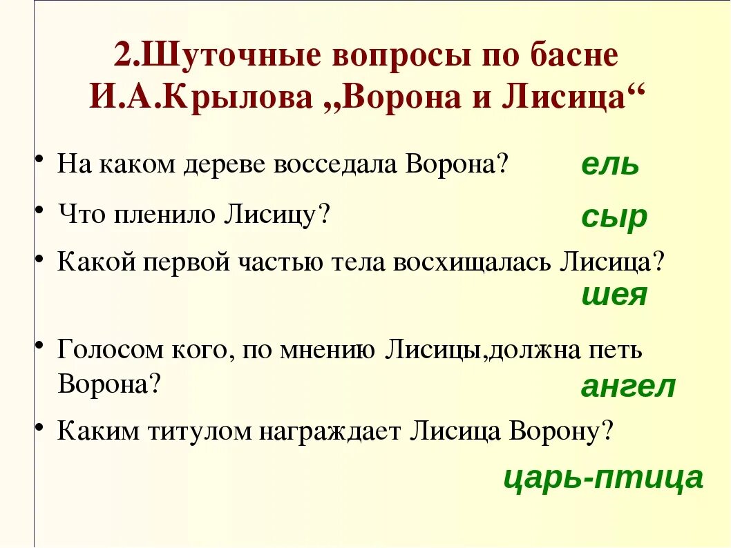 Тест по произведению экспонат. 5 Вопросов по басням Крылова.