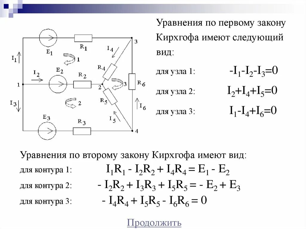 Закон кирхгофа пример решения. Уравнение по первому закону кирхгофа для узла 2. уравнения по первому и второму закону кирхгофа. уравнение 2 закона кирхгофа для контура. схема по первому закону кирхгофа.