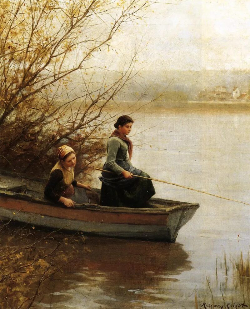 Художник daniel ridgway knight (1839-1924). Охота и рыбалка. Девушка рыбак. Лодка для рыбалки. Природа рыбалка.