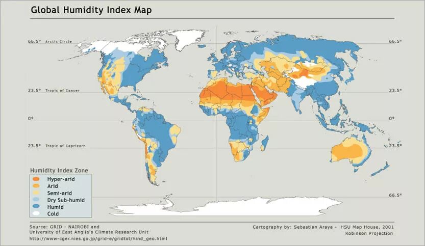 Мир влажности. Карта распределения влажности.