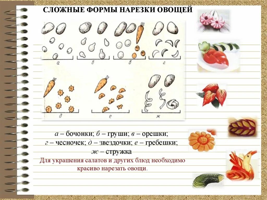 Сложная нарезка овощей. Фигурные формы нарезки овощей. Способы нарезки овощей и фруктов. Сложные формы нарезки овощей. Технология нарезки овощей.