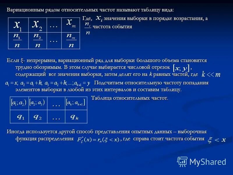 Таблица распределения частот выборки. Вар ационный ряд частот. Частота вариационного ряда. Относительная частота вариационного ряда. Вариационный ряд распределения частот.