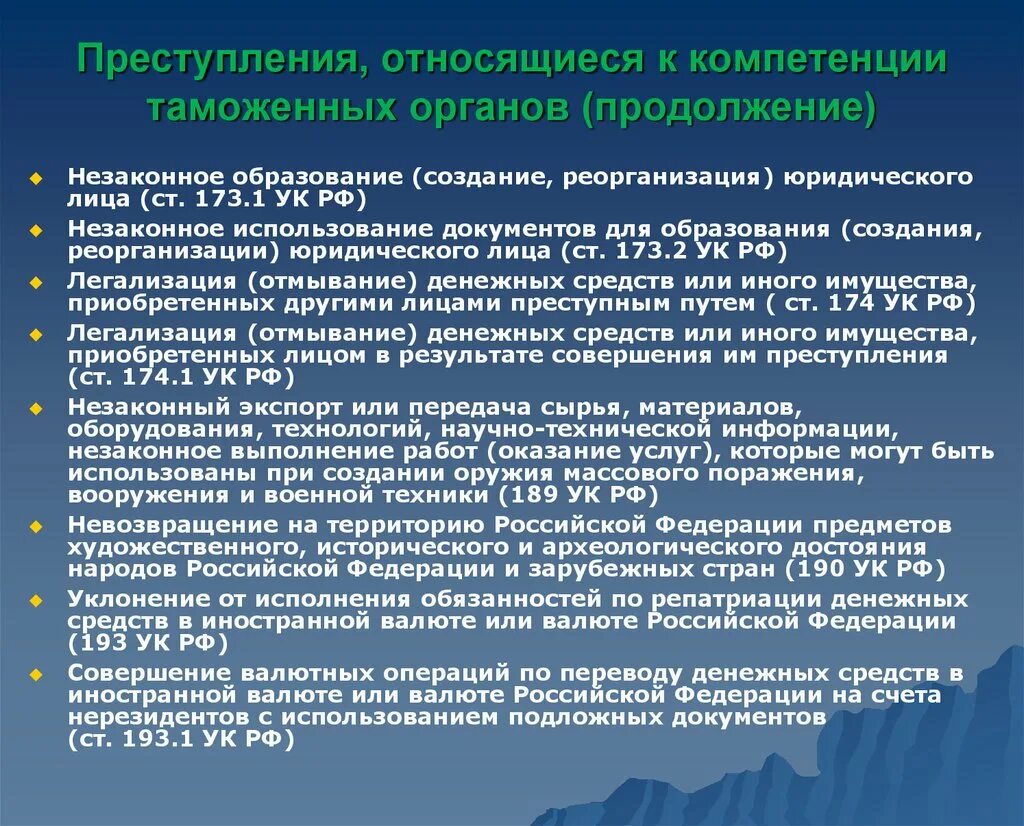 Уголовно правовая юрисдикция рф. Таможенные органы преступление. Статьи относящиеся к компетенции таможенных органов.