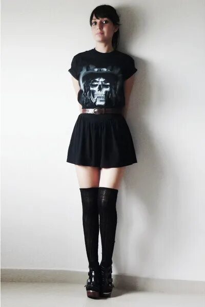 James jessica blue shirt black skirt.