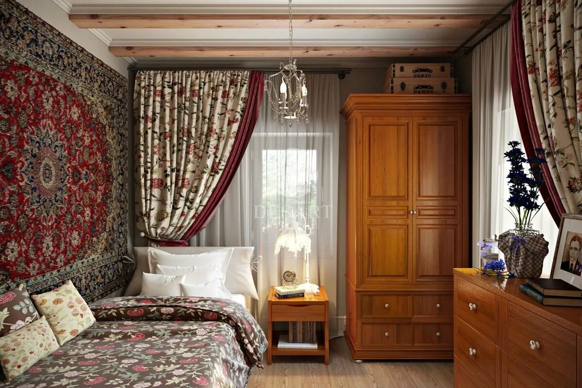 Спальня в деревенском доме. Комната в деревенском стиле. Русский стиль в интерьере. Интерьер старой квартиры.