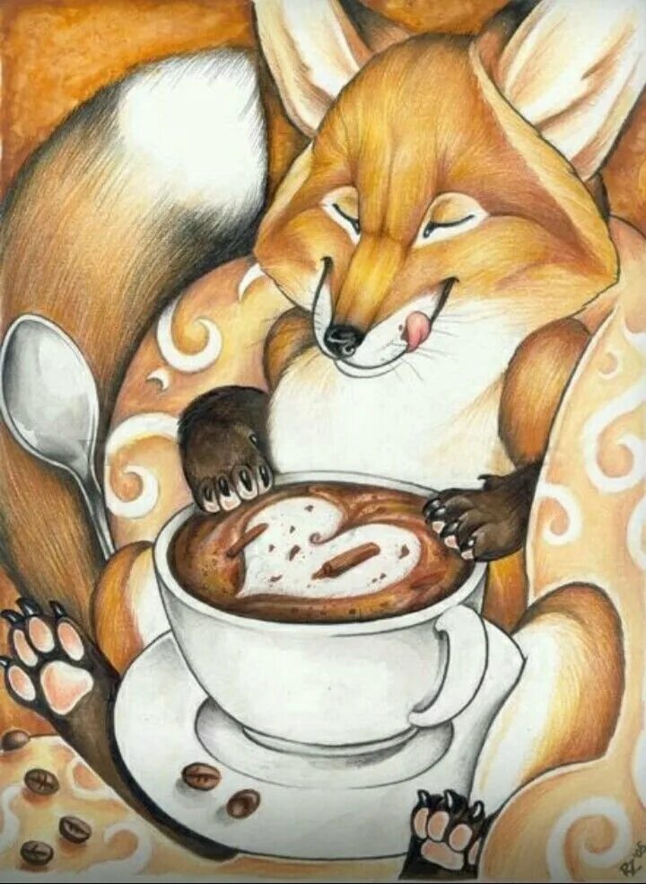 Доброе утро лис картинки. Доброе утро Лисенок. Лисичка с кофе. Доброе утро Лисичка. Лис с чашкой кофе.