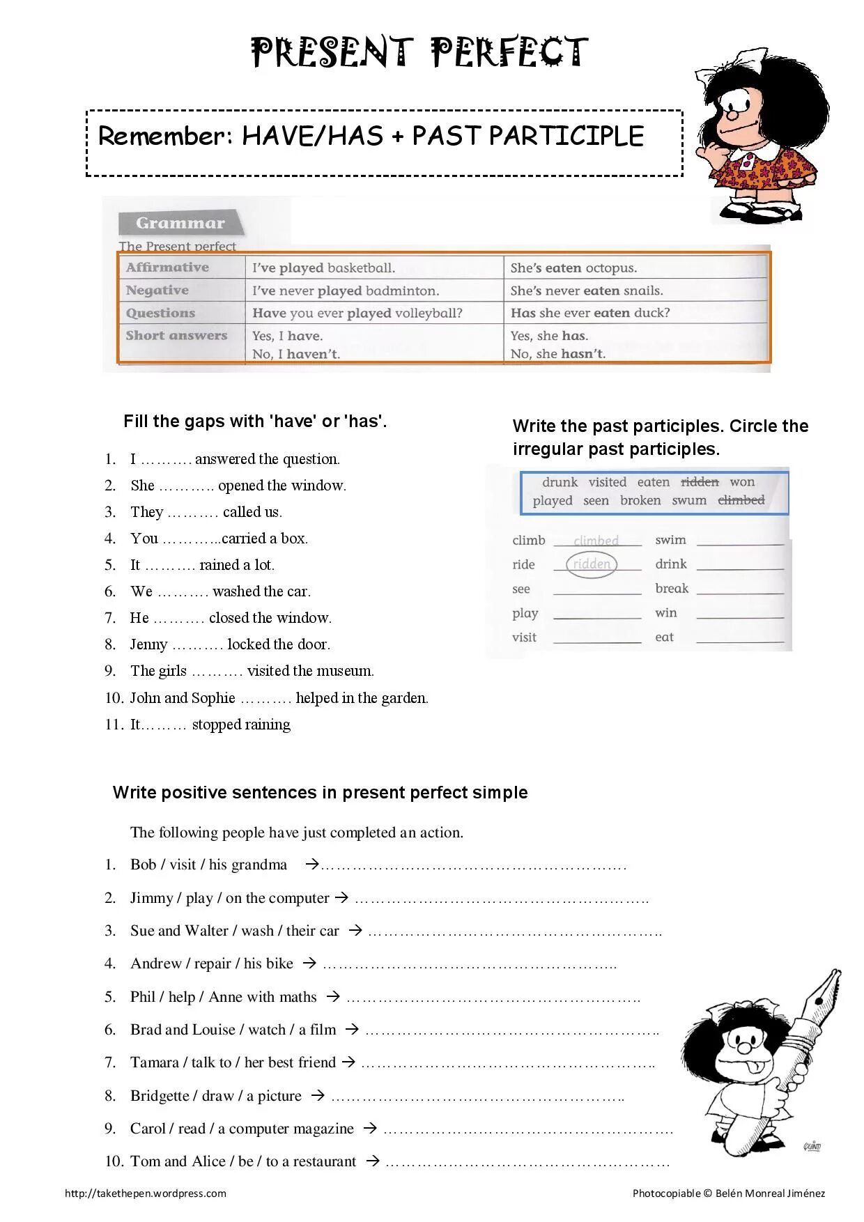 Present perfect worksheet pdf